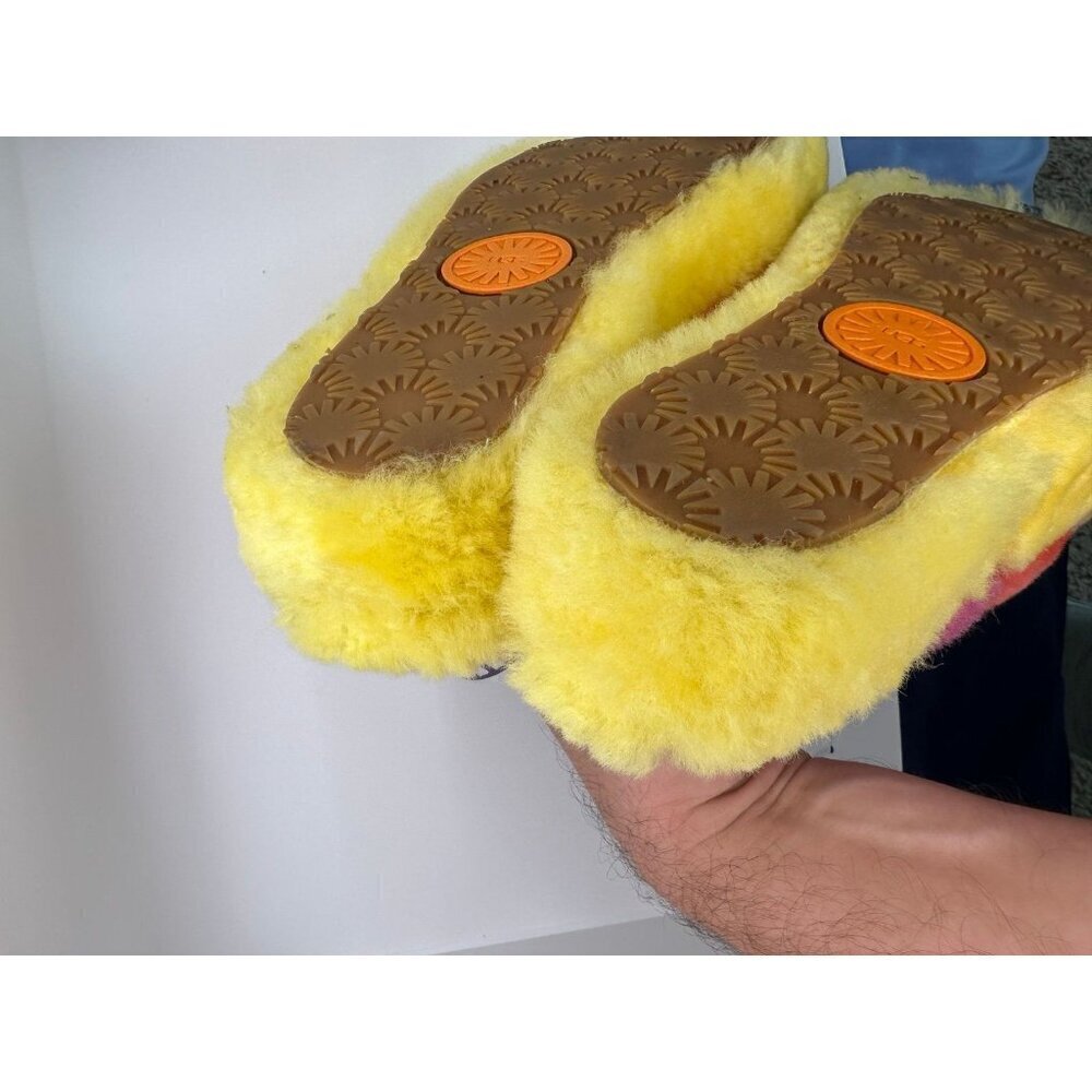 UGG WOMEN FLUFF YEAH SLIDE PRIDE RAINBOW YELLOW SANDAL Size 8.0 US - Picture 6 of 12